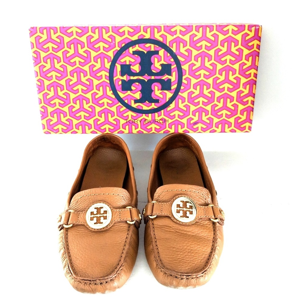 Tory Burch Harrison Tan Loafers with Gold Hardware
